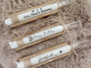 Kerze mit Spruch Geschenk in Holzbox Mitbringsel