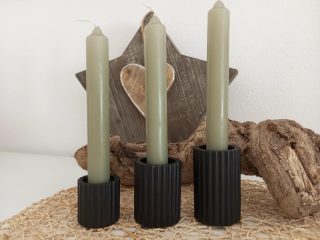 Kerzenhalter schwarz geriffelt in drei Größen Set