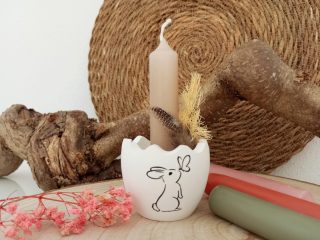 Osterkerze Eierschale Hase Kerzenhalter Raysin weiß