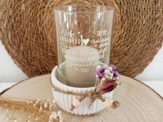 Windlicht Raysin Glaseinsatz Herz Design Kerzenglas mit Spruch Familie