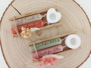 Geschenkset Beste Freundin mit Kerze Holzbox und Raysin Kerzenhalter