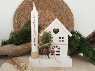 Kerze mit Schriftzug Weihnachten Haus Raysin Deko Geschenk