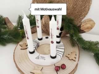 Adventskranz Raysin schwarz weiß mit Kerzen und Motivauswahl