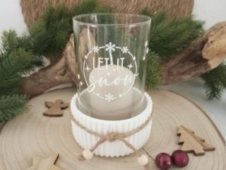 Windlicht Weihnachten Glas mit Let it snow Schriftzug und Kerze
