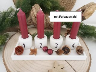 Moderner Adventskranz Raysin mit vier Kerzenhaltern und Farbauswahl
