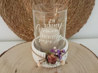 Windlicht Raysin Glaseinsatz mit Spruch Kerzenglas