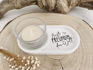 Teelichthalter „Beste Freundin der Welt“ mit Glas – Geschenk für Freundin